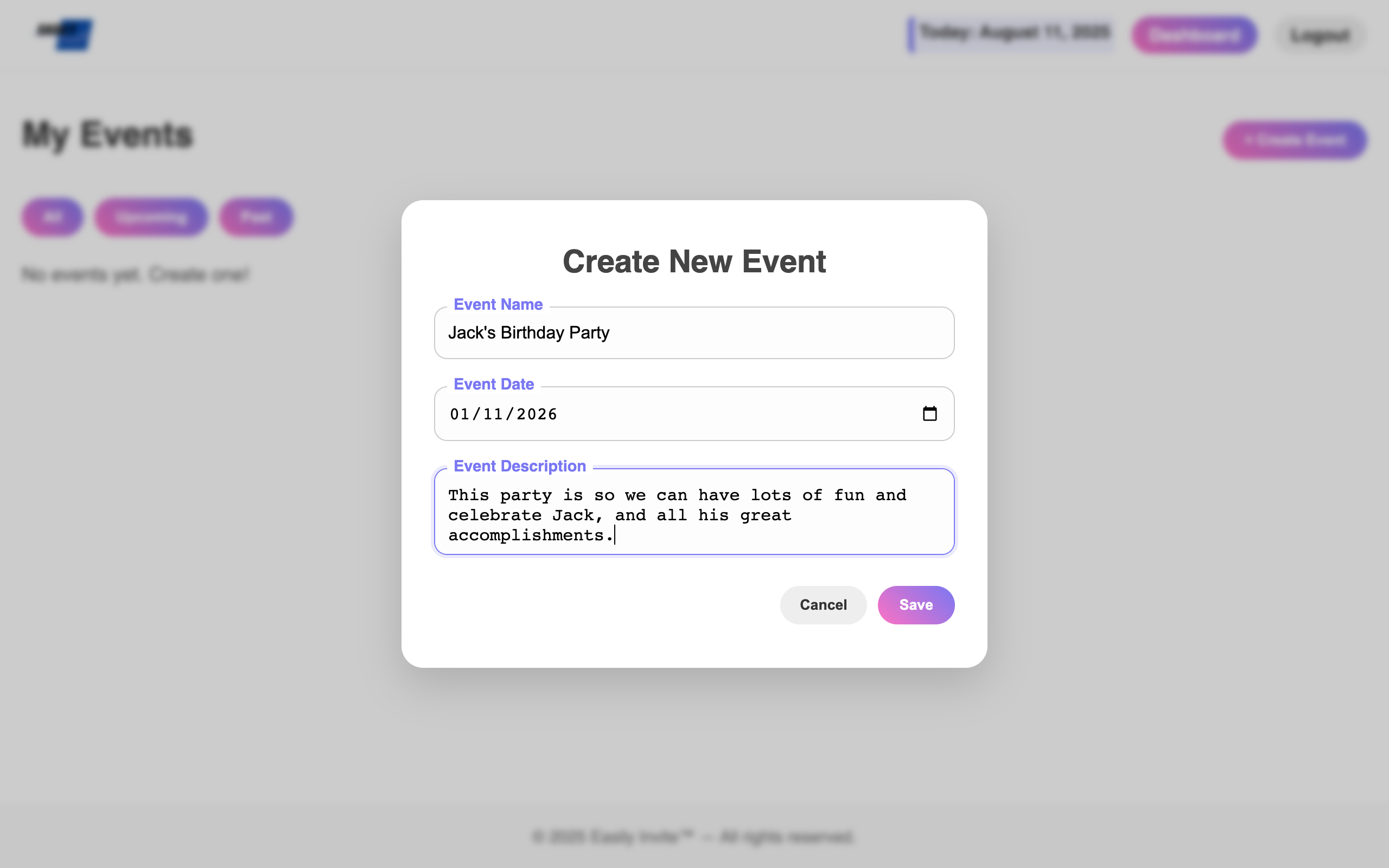 Easily Invite demo preview