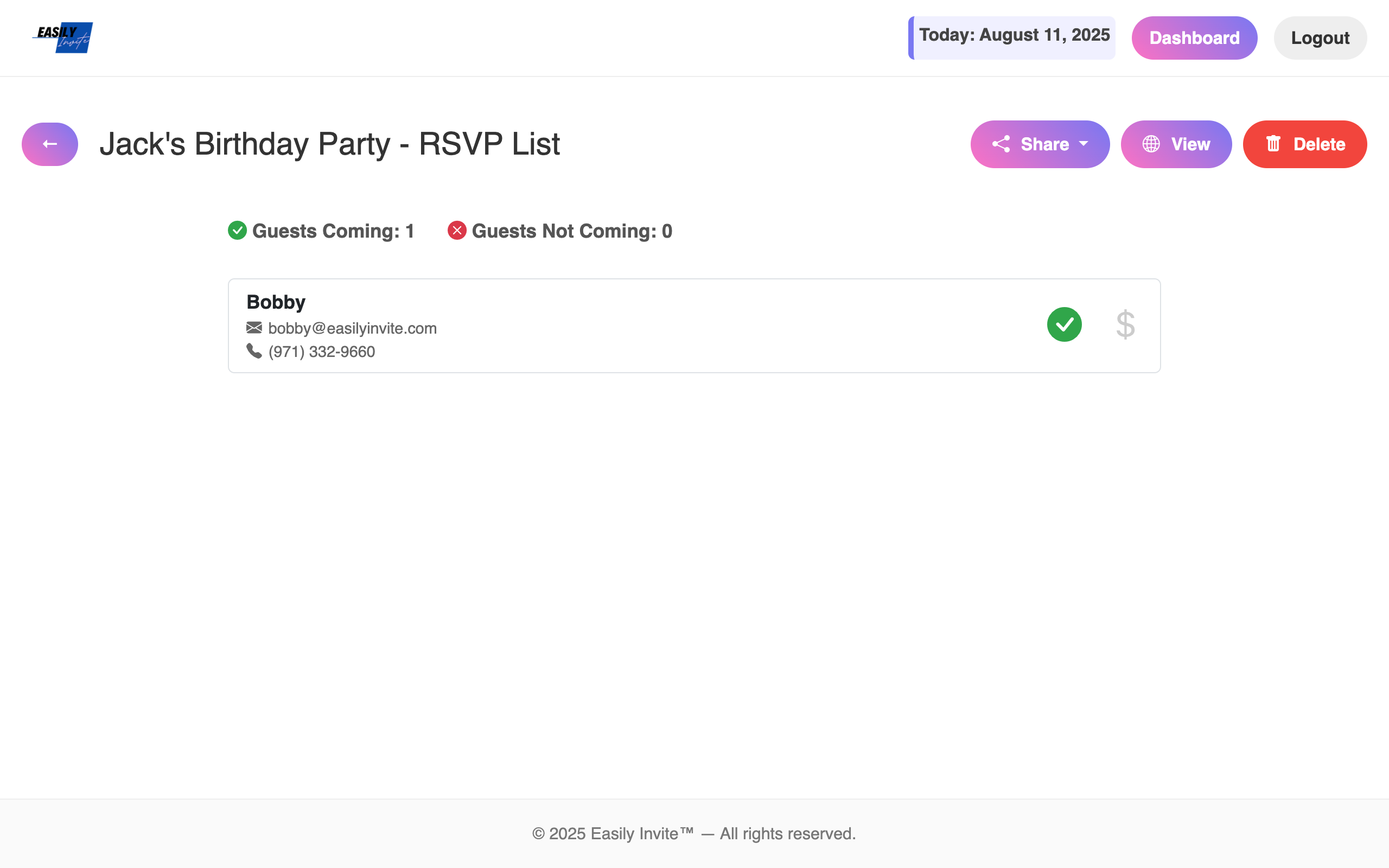 Easily Invite demo preview
